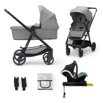 KINDERKRAFT - Kombinerad barnvagn 4-i-1 NEWLY Classic grå + bilbarnstol MINK PRO med ISOFIX-bas
