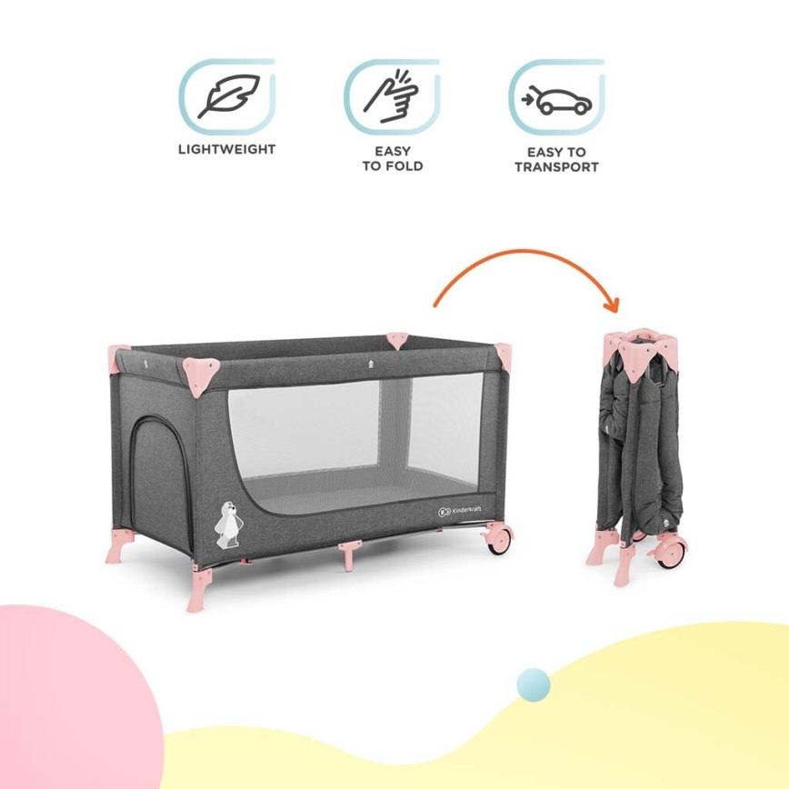 KINDERKRAFT - Resesäng JOY med tillbehör grå-PINK