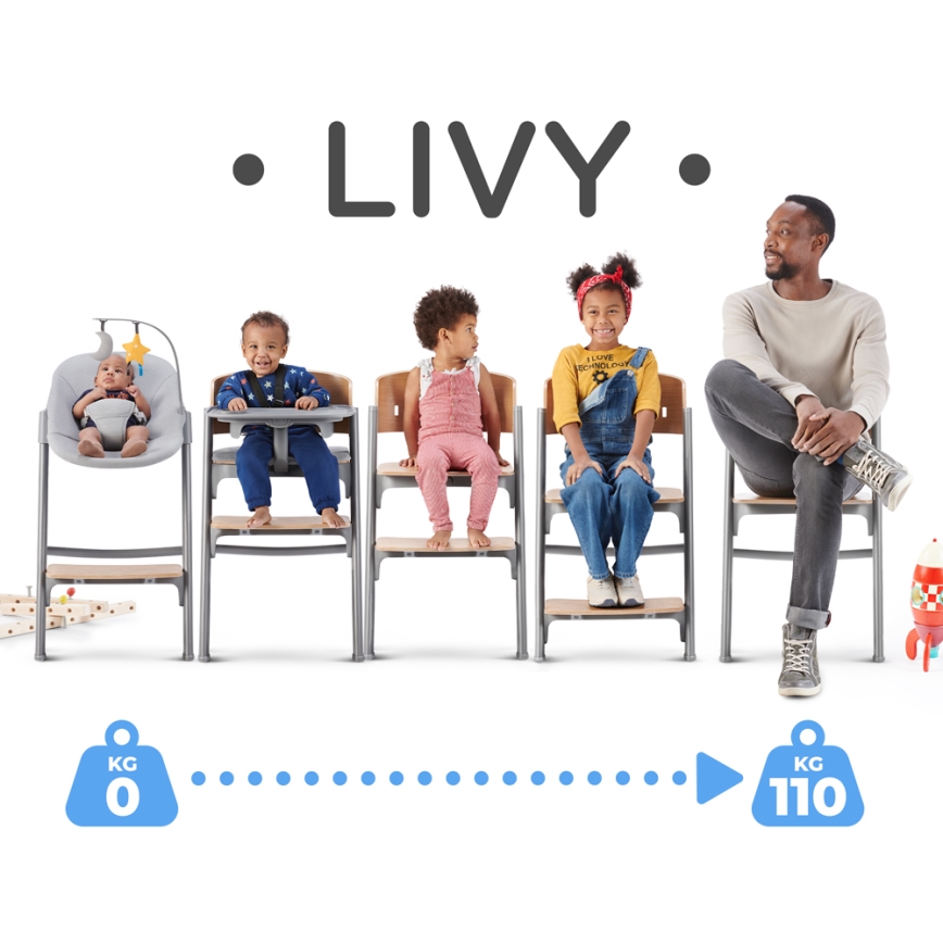 KINDERKRAFT SELECT - Barnstol 3-i-1 LIVY Premium ek + liggdel CALMEE