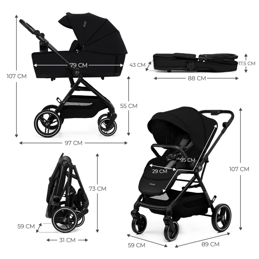 KINDERKRAFT SELECT - Kombinations barnvagn 2i1 YOXI Pure svart