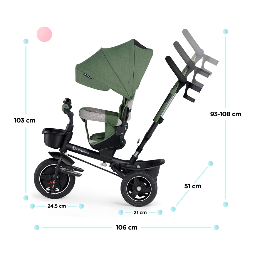 KINDERKRAFT SELECT - Trehjuling för barn SPINSTEP Premium grön