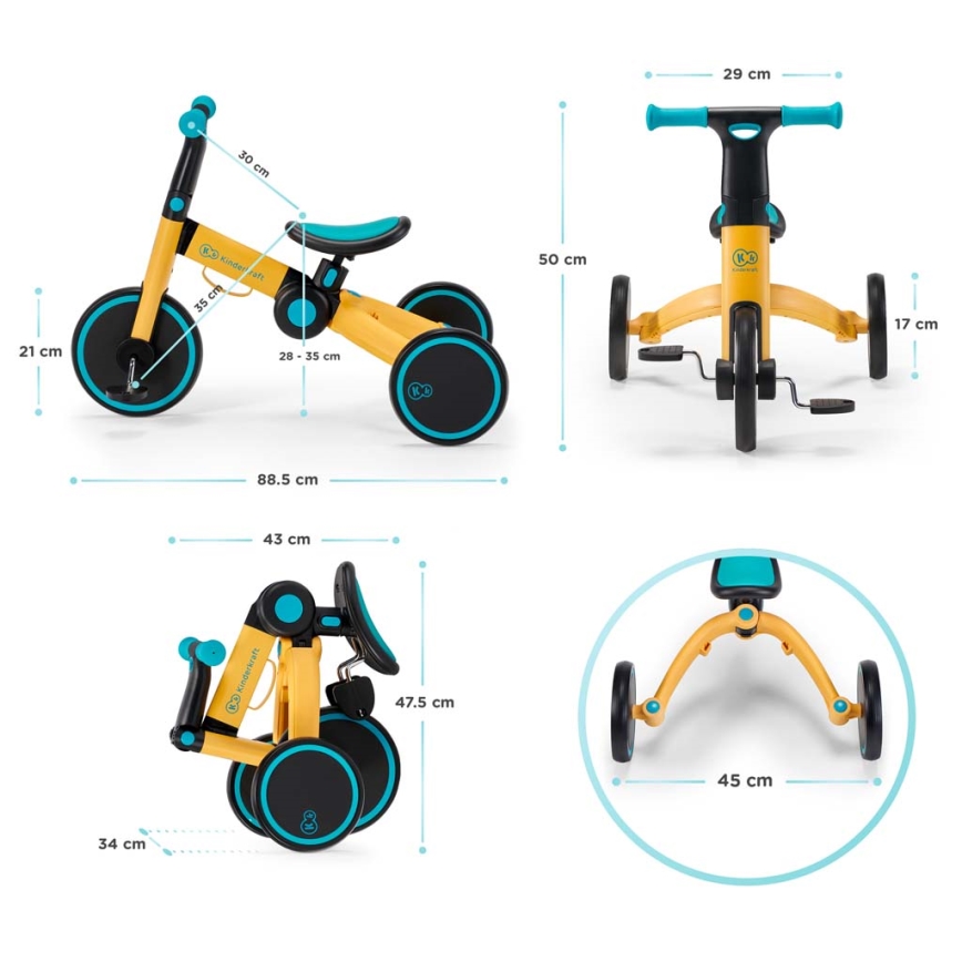 KINDERKRAFT - Trehjuling för barn 3i1 4TRIKE rosa