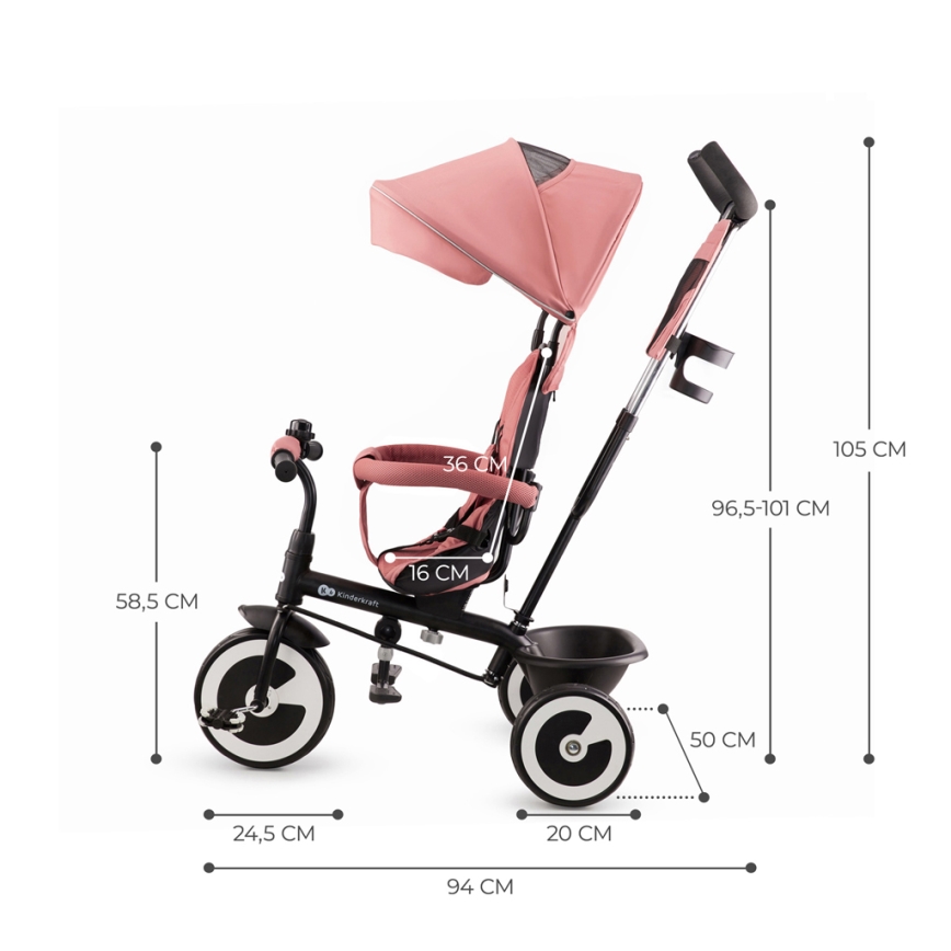 KINDERKRAFT - Trehjuling för barn ASTON Ros rosa