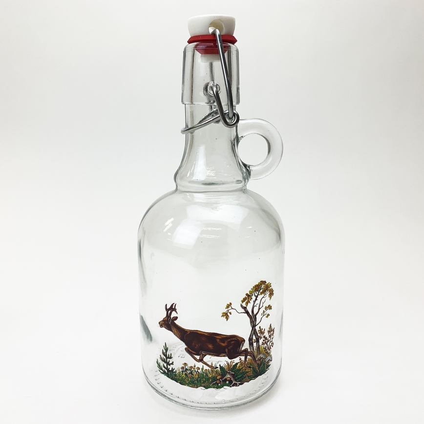 Kit 1x glas flaska och 2x snappsglas genomskinlig med djurmotiv