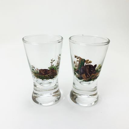 Kit 1x glas flaska och 2x snappsglas genomskinlig med djurmotiv