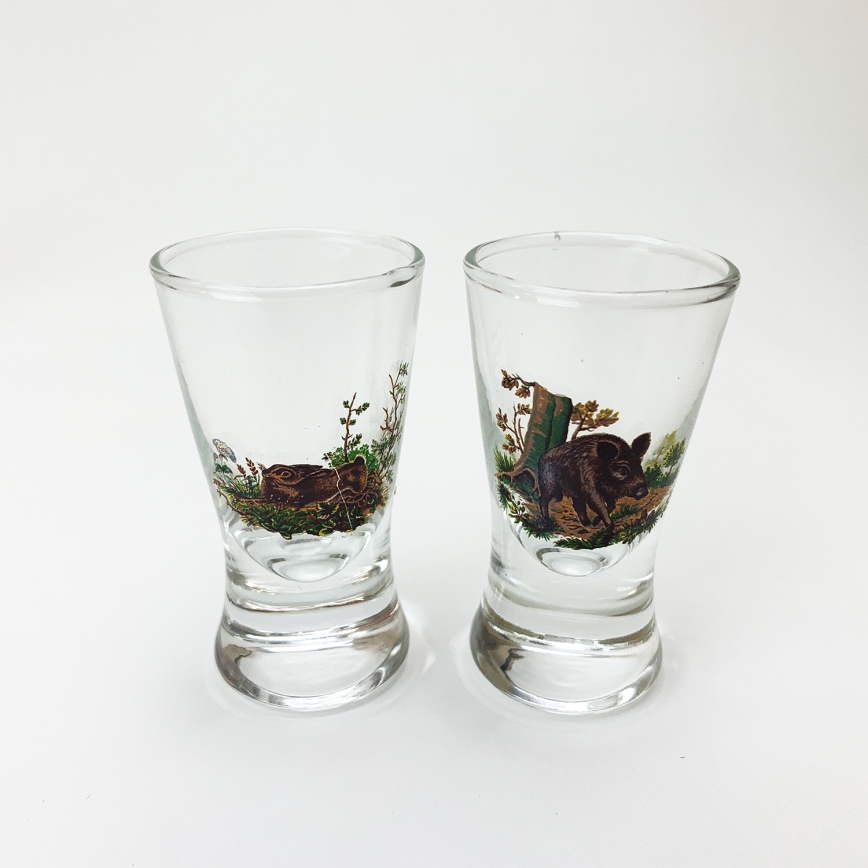 Kit 1x glas flaska och 2x snappsglas genomskinlig med djurmotiv