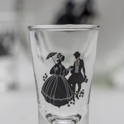 Kit 1x glasflaska och 2x snappsglas genomskinlig med dansmotiv