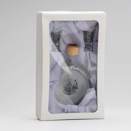 Kit 1x glasflaska och 2x snappsglas genomskinlig med dansmotiv