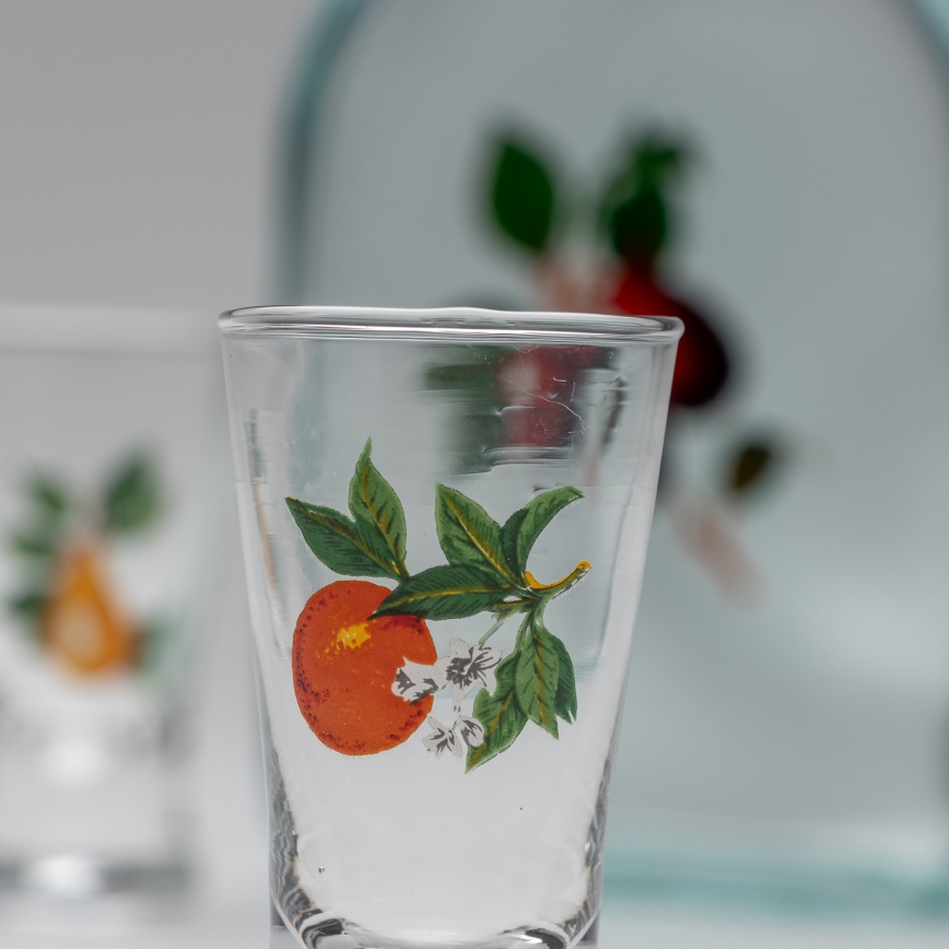 Kit 1x glasflaska och 2x snappsglas genomskinlig med körsbärsmotiv