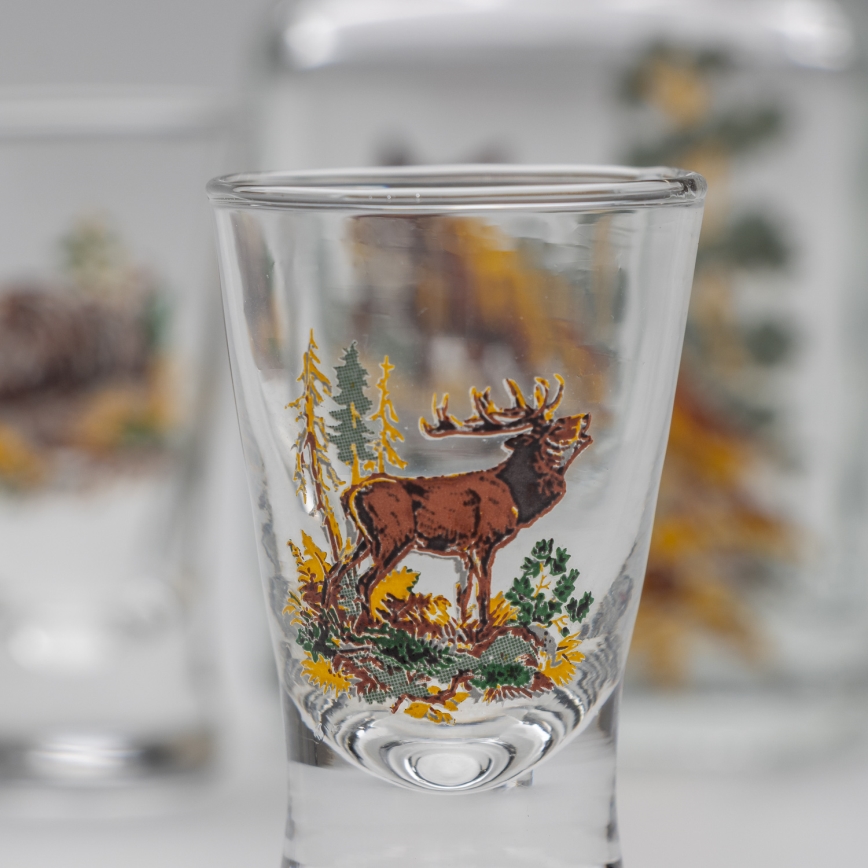 Kit 1x glasflaska och 2x snappsglas genomskinlig med rävmotiv