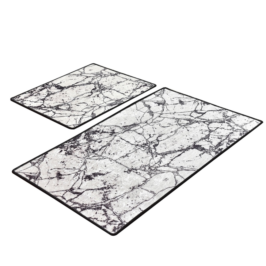 KIT 2x Badrumsmatta MARBLE 60/100 cm vit/svart