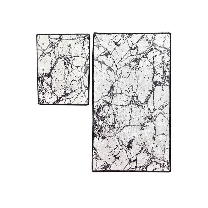 KIT 2x Badrumsmatta MARBLE 60/100 cm vit/svart