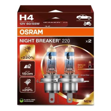 KIT 2x Bilglödlampa NIGHT BREAKER H4 P43t/60/55W/12V - Osram
