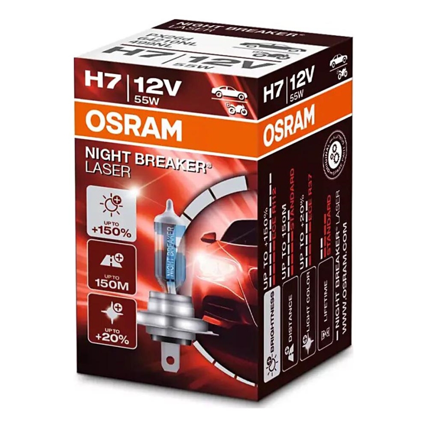 KIT 2x Bilglödlampa NIGHT BREAKER H7 PX26d/55W/12V - Osram