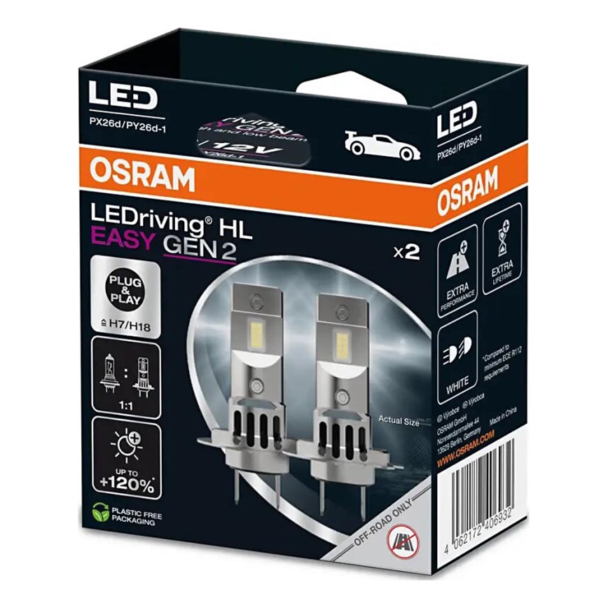 KIT 2x LED Bilglödlampa EASY GEN H7 PX26d/16W/12V 6500K - Osram