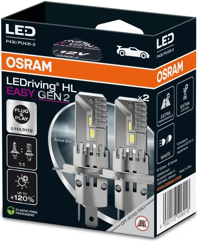 KIT 2x LED Bilglödlampa LEDriving H4/H19 P43t/PU43T-3/25W/12V 6500K - Osram