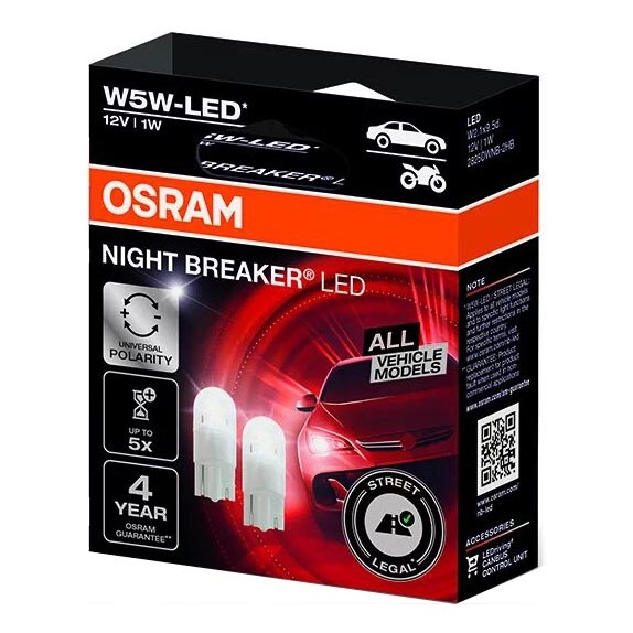 KIT 2x LED Bilglödlampa NIGHT BREAKER W2.1x9.5d/1W/12V 5700K - Osram