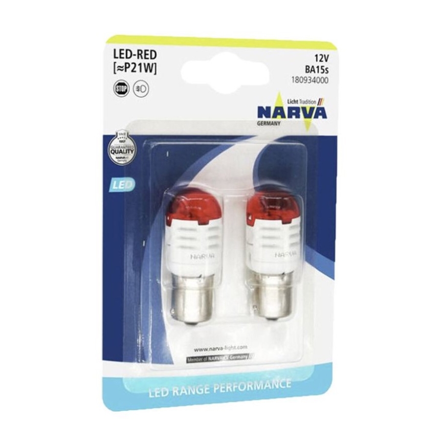 KIT 2x LED Bilglödlampa P21W BA15s/1,75W/12V röd - Narva 18093RPNVAB2