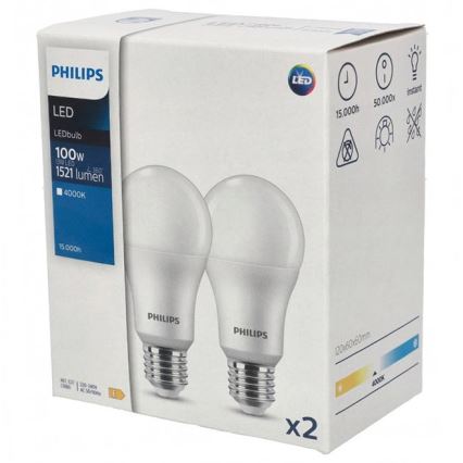 KIT 2x LED glödlampa Philips A67 E27/13W/230V 4000K