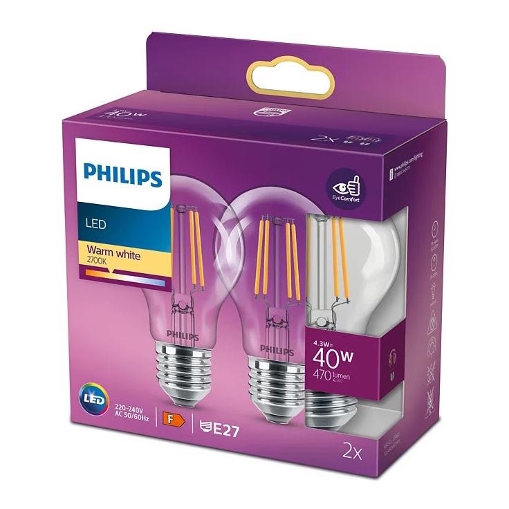 KIT 2x LED glödlampa VINTAGE Philips A60 E27/4,3W/230V 2700K