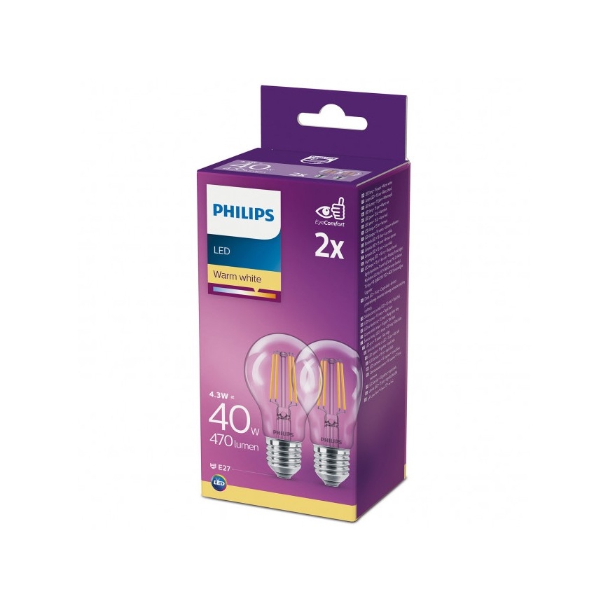 KIT 2x LED glödlampa VINTAGE Philips A60 E27/4,3W/230V 2700K