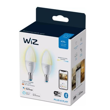 KIT 2x LED Ljusreglerad glödlampa C37 E14/4,9W/230V 2700-6500K CRI 90 Wi-Fi - WiZ
