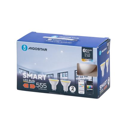 KIT 2x LED Ljusreglerad glödlampa MESH Smart GU10/6,5W/230V 2700-6500K + fjärrkontroll - Aigostar