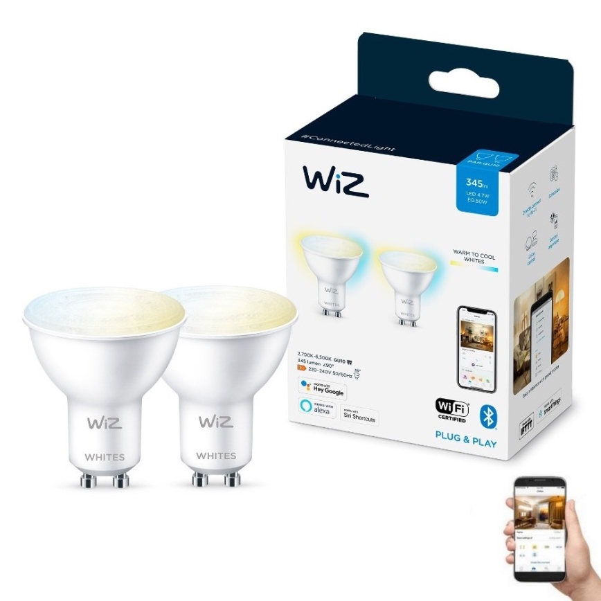 KIT 2x LED Ljusreglerad glödlampa PAR16 GU10/4,7W/230V 2700-6500K CRI 90 Wi-Fi - WiZ