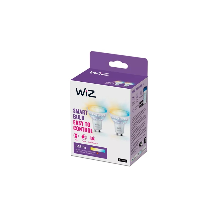 KIT 2x LED Ljusreglerad glödlampa PAR16 GU10/4,7W/230V 2700-6500K CRI 90 Wi-Fi - WiZ