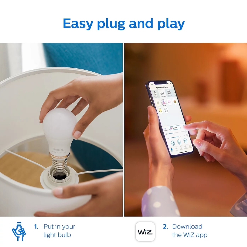 KIT 2x LED Ljusreglerad glödlampa Philips A60 E27/8W/230V Wi-Fi