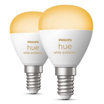 KIT 2x LED Ljusreglerad glödlampa Philips Hue WHITE AMBIANCE P45 E14/5,1W/230V 2200-6500K