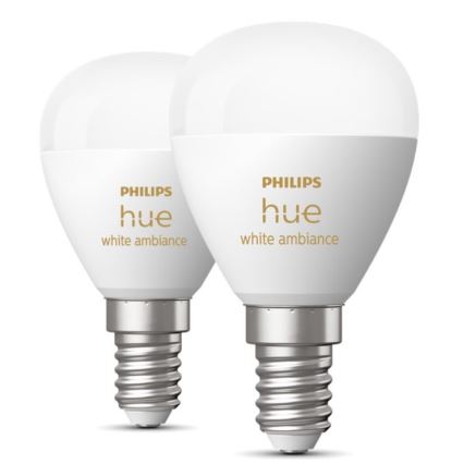KIT 2x LED Ljusreglerad glödlampa Philips Hue WHITE AMBIANCE P45 E14/5,1W/230V 2200-6500K
