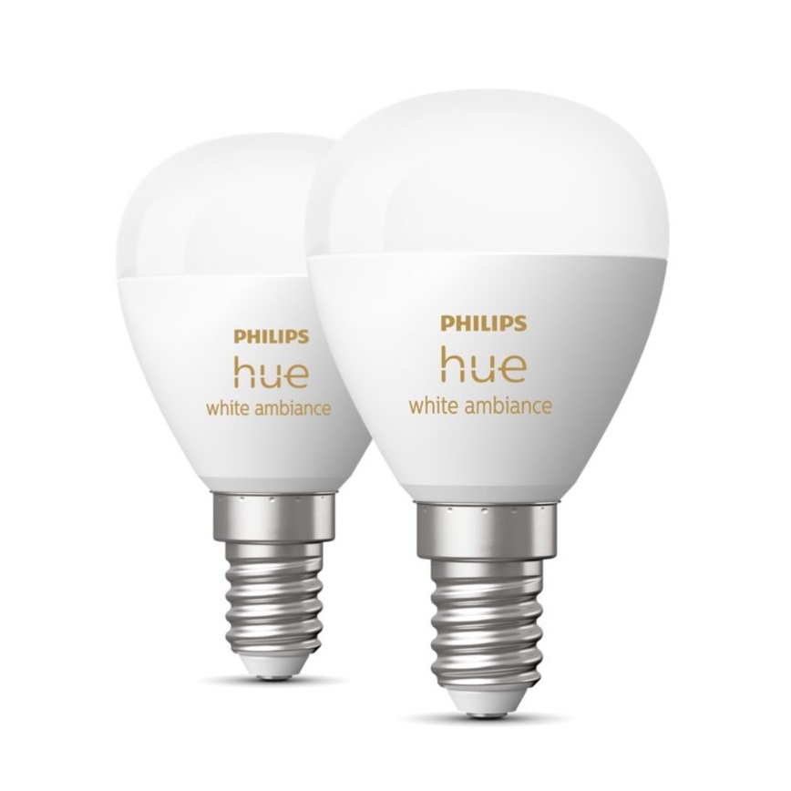 KIT 2x LED Ljusreglerad glödlampa Philips Hue WHITE AMBIANCE P45 E14/5,1W/230V 2200-6500K