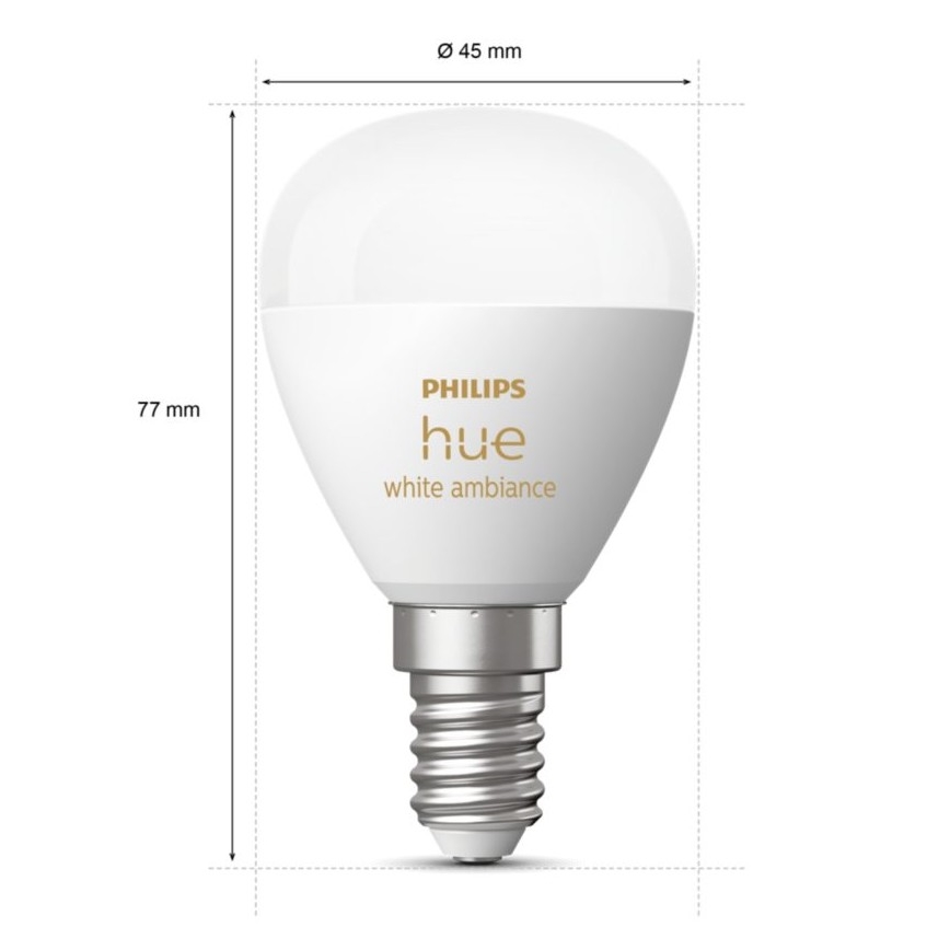 KIT 2x LED Ljusreglerad glödlampa Philips Hue WHITE AMBIANCE P45 E14/5,1W/230V 2200-6500K