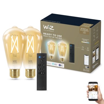 KIT 2x LED Ljusreglerad glödlampa ST64 E27/7W/230V 2000-5000K CRI 90 Wi-Fi + fjärrkontroll - WiZ