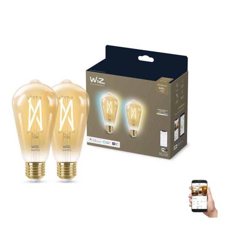 KIT 2x LED Ljusreglerad glödlampa VINTAGE FILAMENT ST64 E27/6,7W/230V 2000-5000K Wi-Fi - WiZ