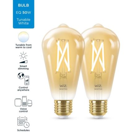 KIT 2x LED Ljusreglerad glödlampa VINTAGE FILAMENT ST64 E27/6,7W/230V 2000-5000K Wi-Fi - WiZ
