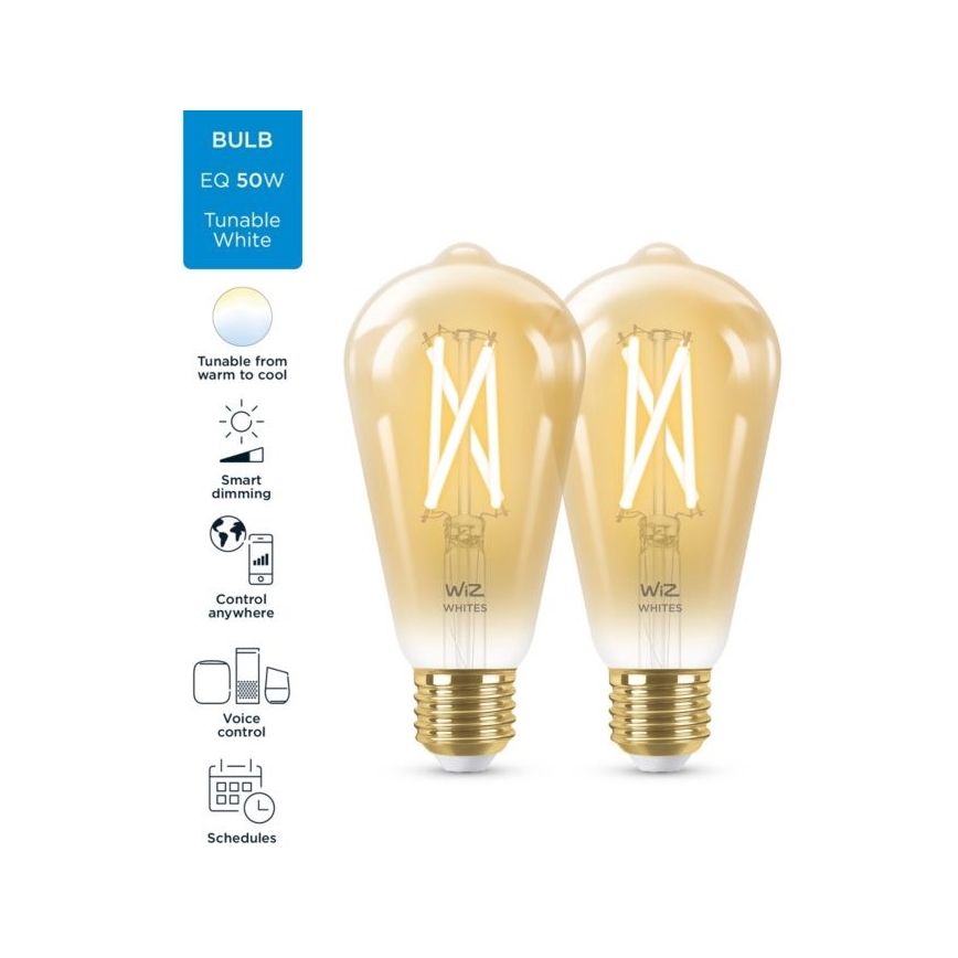 KIT 2x LED Ljusreglerad glödlampa VINTAGE FILAMENT ST64 E27/6,7W/230V 2000-5000K Wi-Fi - WiZ
