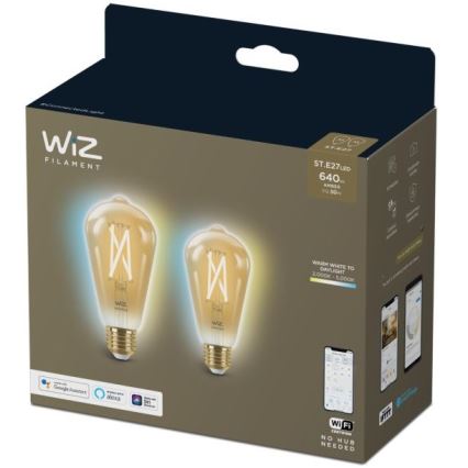 KIT 2x LED Ljusreglerad glödlampa VINTAGE FILAMENT ST64 E27/6,7W/230V 2000-5000K Wi-Fi - WiZ