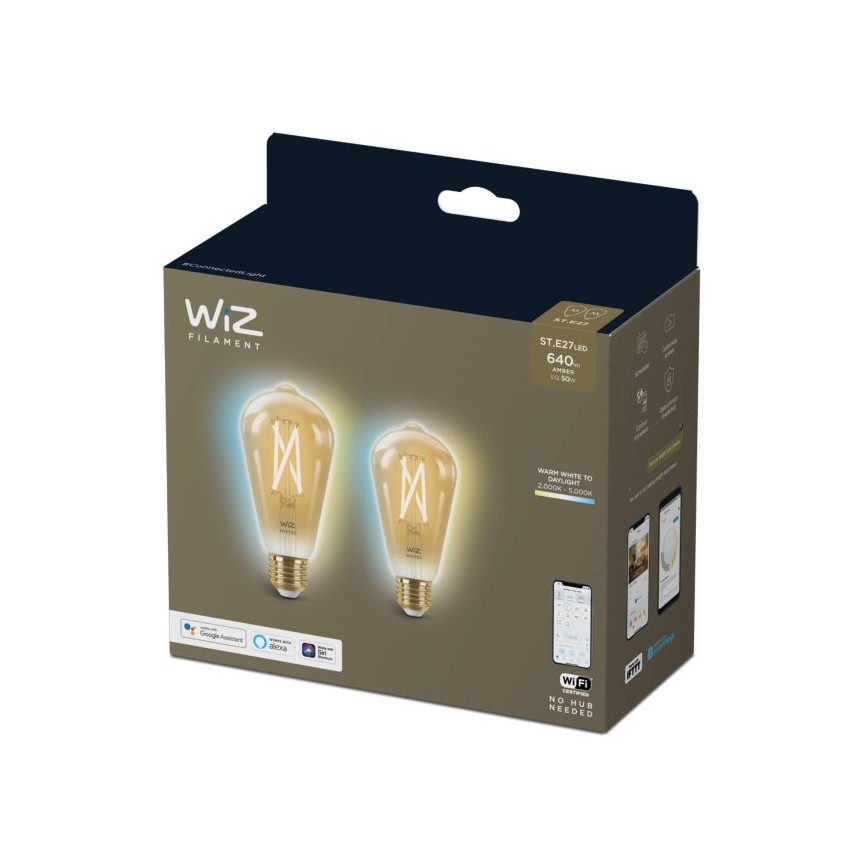 KIT 2x LED Ljusreglerad glödlampa VINTAGE FILAMENT ST64 E27/6,7W/230V 2000-5000K Wi-Fi - WiZ