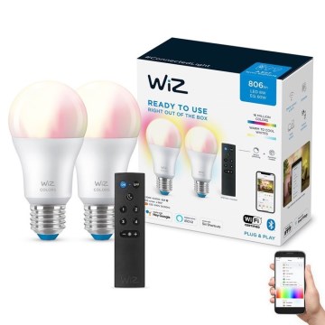 KIT 2x LED RGBW dimbar lampa A60 E27/8,5W/230V 2200-6500K Wi-Fi + fjärrkontroll - WiZ