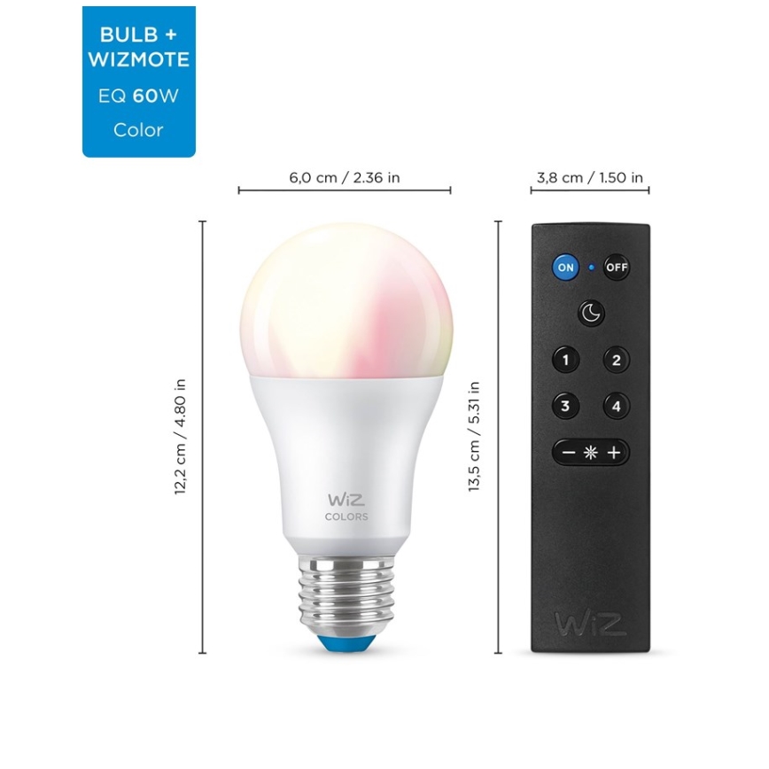 KIT 2x LED RGBW dimbar lampa A60 E27/8,5W/230V 2200-6500K Wi-Fi + fjärrkontroll - WiZ