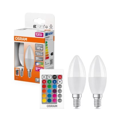 KIT 2x LED RGBW dimbar lampa B38 E14/4,9W/230V 2700K + fjärrkontroll - Osram