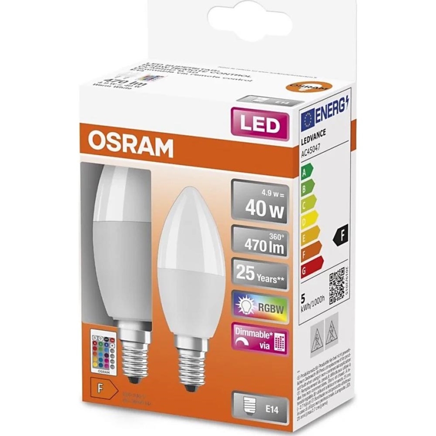 KIT 2x LED RGBW dimbar lampa B38 E14/4,9W/230V 2700K + fjärrkontroll - Osram