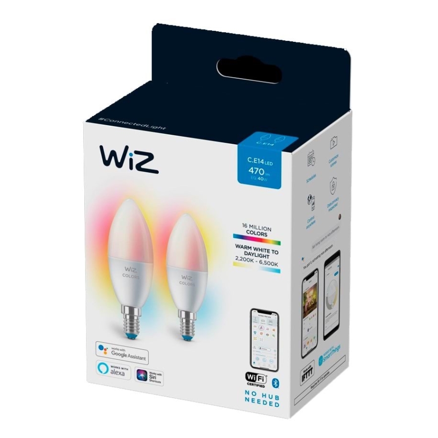 KIT 2x LED RGBW dimbar lampa C37 E14/4,9W/230V 2200-6500K Wi-Fi - WiZ