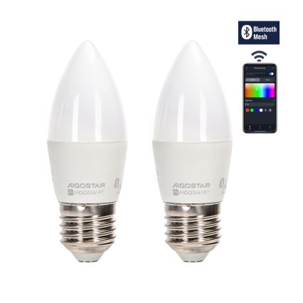 KIT 2x LED RGBW dimbar lampa MESH Smart C37 E27/6,5W/230V 2700-6500K + fjärrkontroll - Aigostar