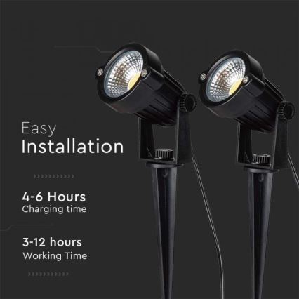 KIT 2x LED utomhus solcellslampa 2xLED/1,2W/3,7V IP65 3000K 4000 mAh