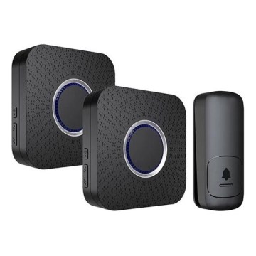 KIT 2x Plugin trådlös dörrklocka kinetisk 230V svart