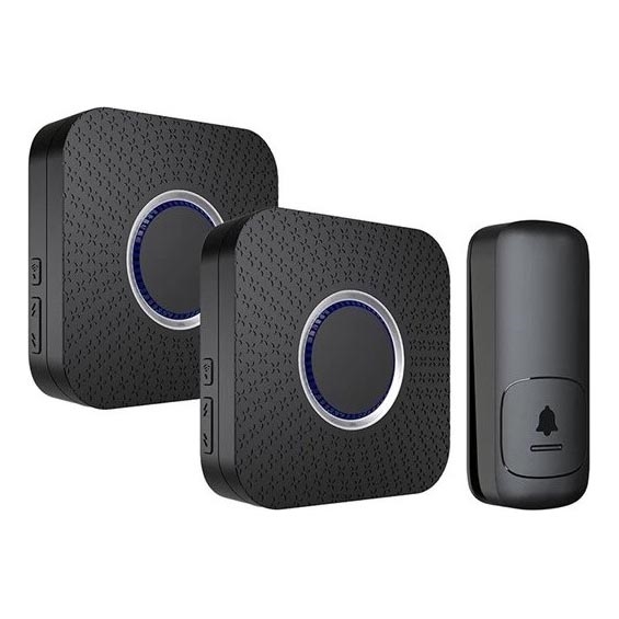 KIT 2x Plugin trådlös dörrklocka kinetisk 230V svart
