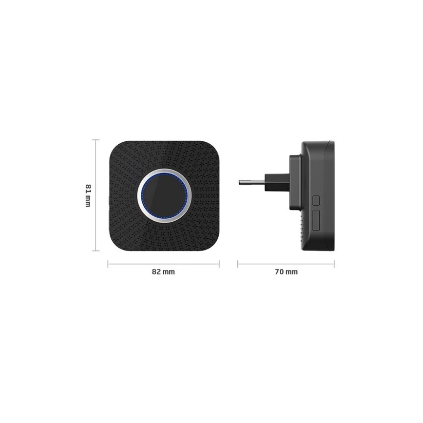 KIT 2x Plugin trådlös dörrklocka kinetisk 230V svart